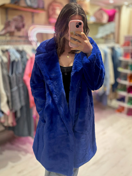 Faux Fur Coat | Electric Blue