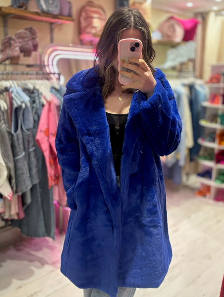 Faux Fur Coat | Electric Blue