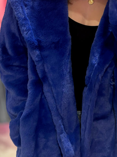 Faux Fur Coat | Electric Blue