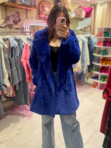 Faux Fur Coat | Electric Blue