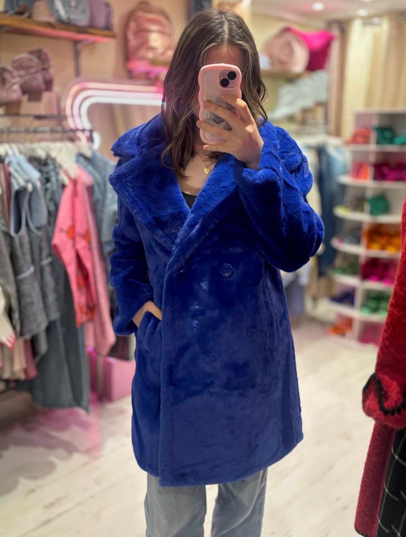 Faux Fur Coat | Electric Blue