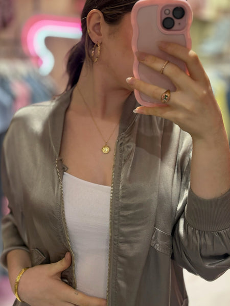 Metallic Bomber Jacket | Silver