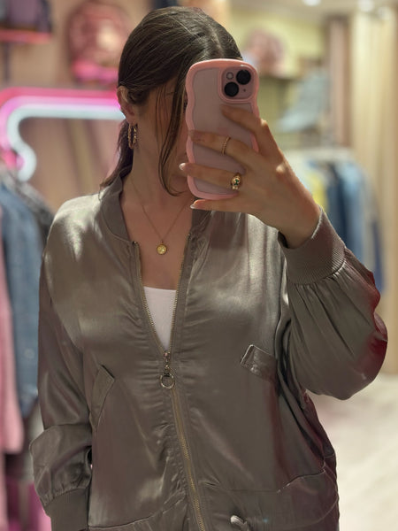 Metallic Bomber Jacket | Silver