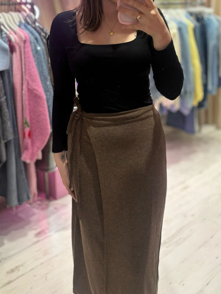 Knitted Wrap Midi Skirt | Coffee