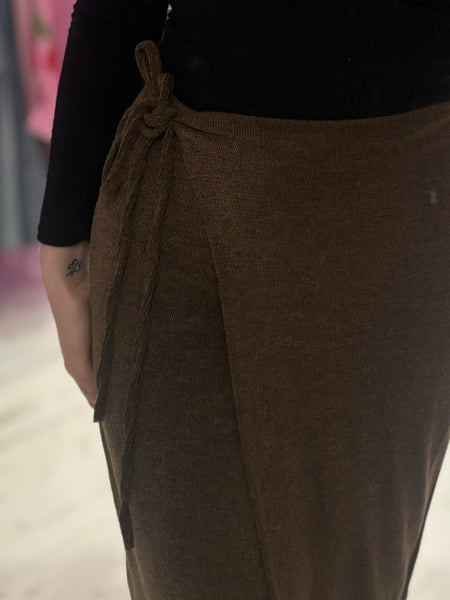 Knitted Wrap Midi Skirt | Coffee