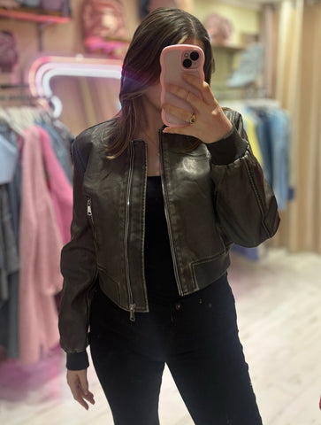 Cropped Biker Jacket | Gun Metal Grey