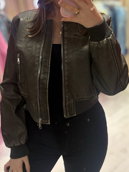 Cropped Biker Jacket | Gun Metal Grey