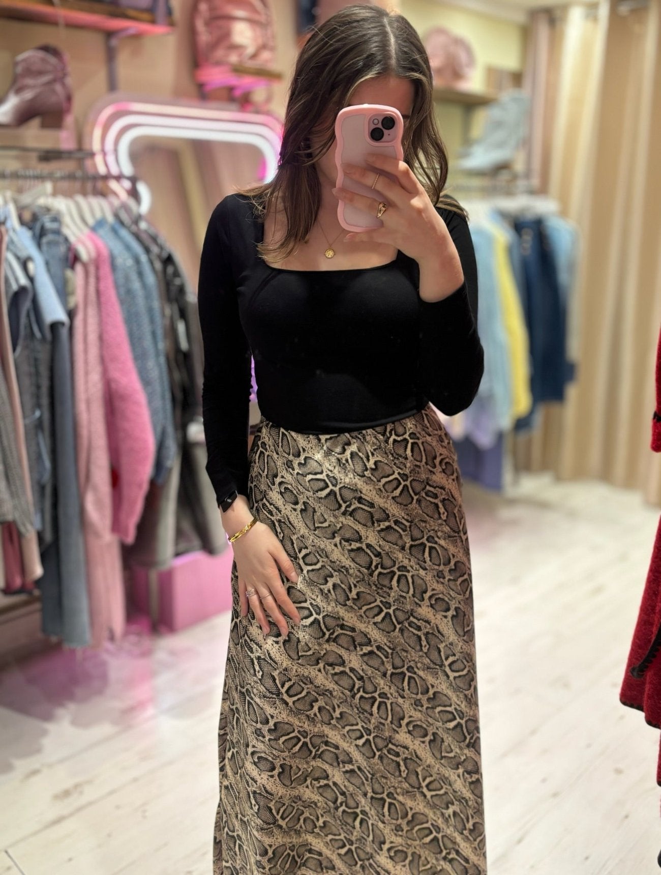 Snake Print Midi Skirt