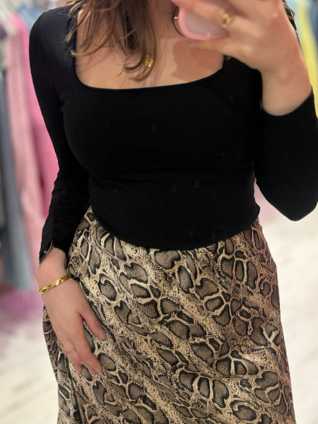 Snake Print Midi Skirt