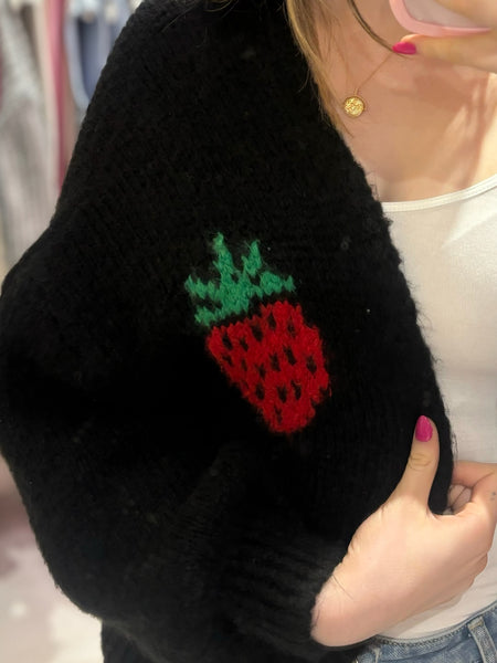 Good Vibes Strawberry Cardigan | Black