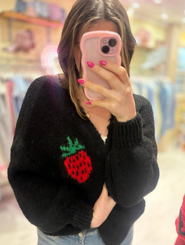 Good Vibes Strawberry Cardigan | Black