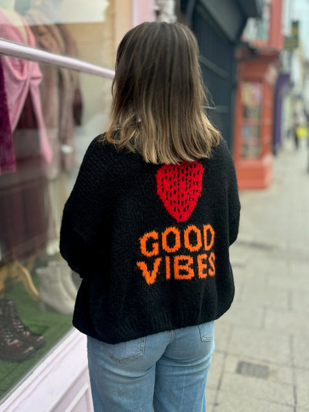 Good Vibes Strawberry Cardigan | Black