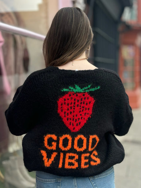 Good Vibes Strawberry Cardigan | Black