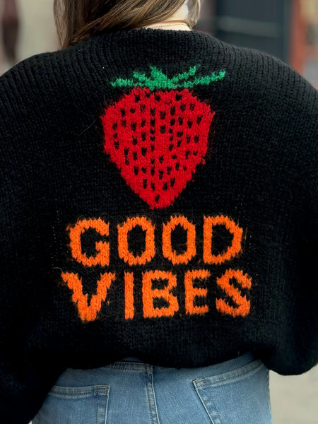 Good Vibes Strawberry Cardigan | Black