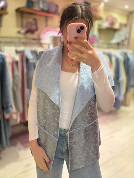 Metallic Fleece Lined Gilet | Short | Blue