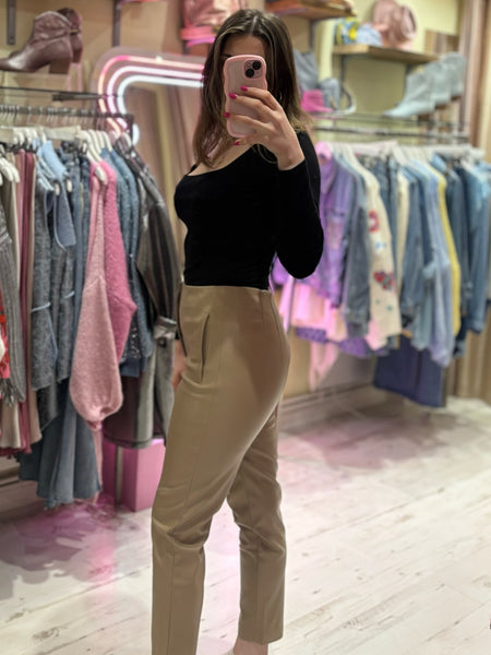 Leather Look Trousers | Taupe