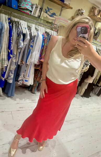 Aurora Satin Skirt | Red