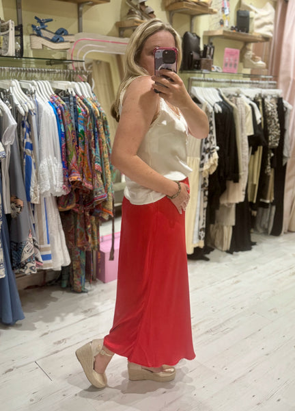 Aurora Satin Skirt | Red