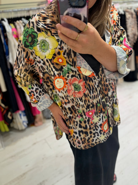 Zadie Satin Shirt | Leopard/Flower