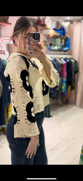 Flower Crochet Cropped Jumper | Black Multi