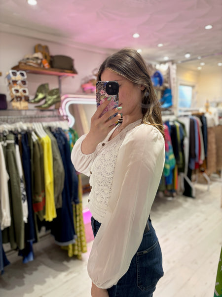 Stevie Sheer Sleeve Crochet Cardigan | Off White