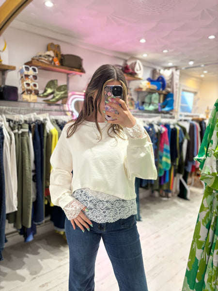 Lace Underlay Sweatshirt | Off White
