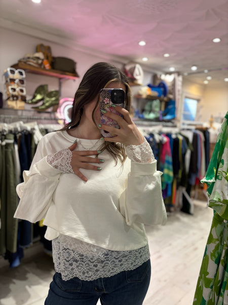 Lace Underlay Sweatshirt | Off White