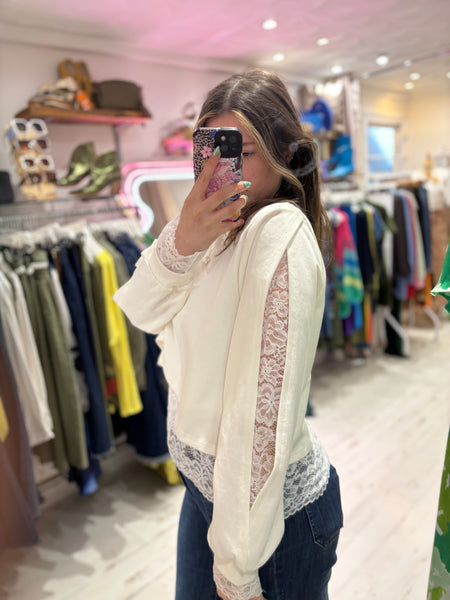 Lace Underlay Sweatshirt | Off White