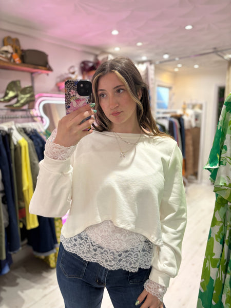 Lace Underlay Sweatshirt | Off White