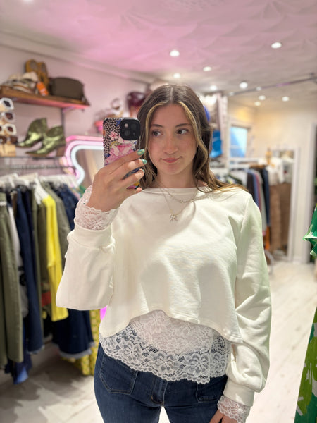 Lace Underlay Sweatshirt | Off White