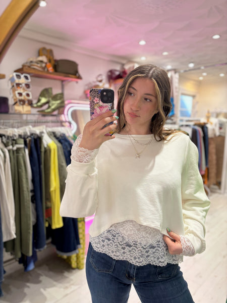 Lace Underlay Sweatshirt | Off White
