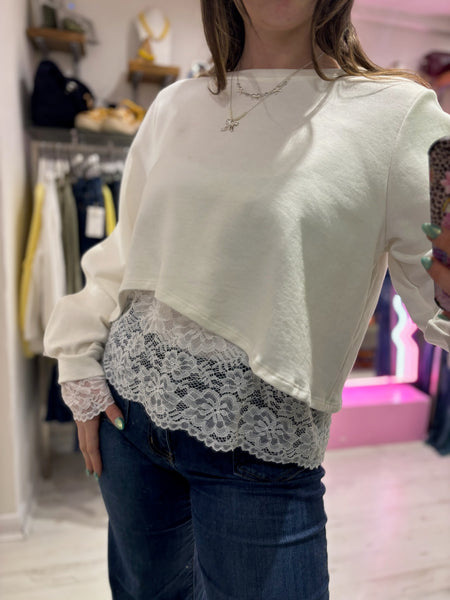 Lace Underlay Sweatshirt | Off White