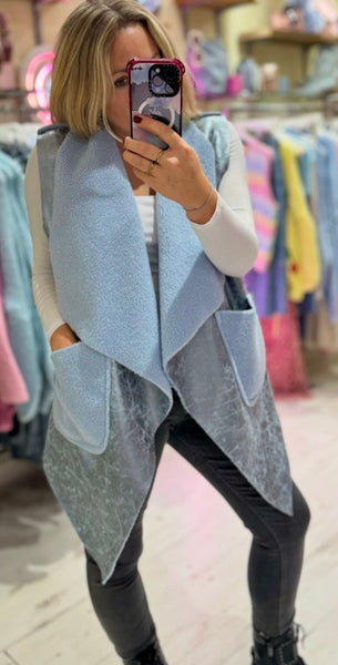 Metallic Fleece Lined Gilet | Long | Blue