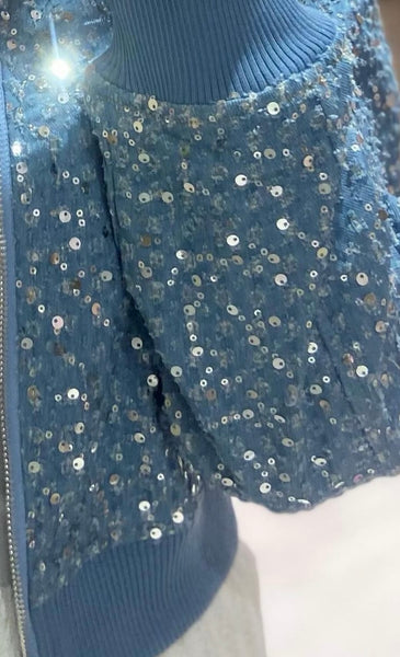 Sequin Denim Bomber Jacket