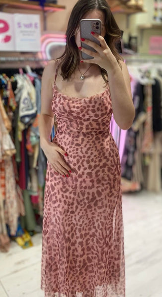 Leopard Print Ruched Maxi Dress | Pink