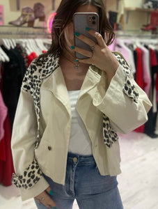 Leopard Print Details Denim Jacket | Off White