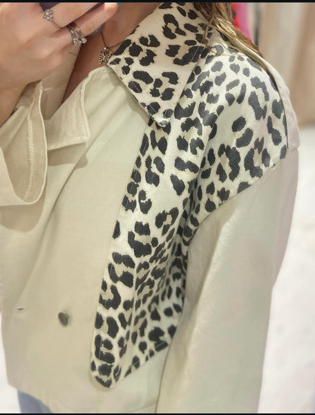 Leopard Print Details Denim Jacket | Off White