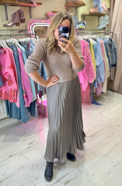 Fenna 2-in-1 Effect Pleated Jumper Dress | Taupe