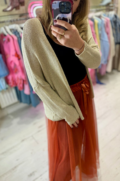 Glitter Knitted Edge to Edge Cardigan | Gold