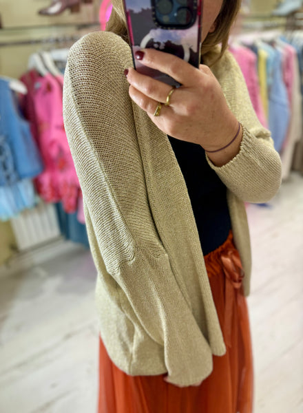 Glitter Knitted Edge to Edge Cardigan | Gold