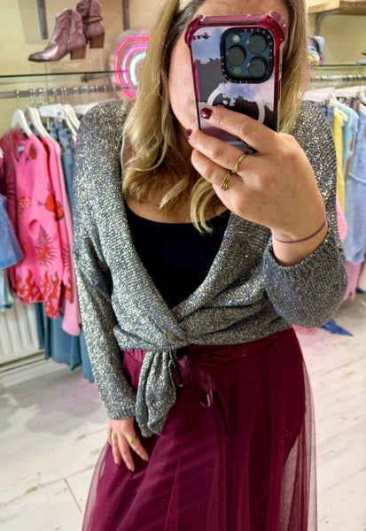 Glitter Knitted Edge to Edge Cardigan | Blue/Gold