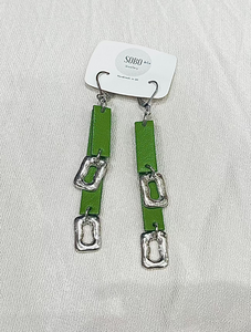 Double Leather and Small Ring Feature Earrings | Apple Green