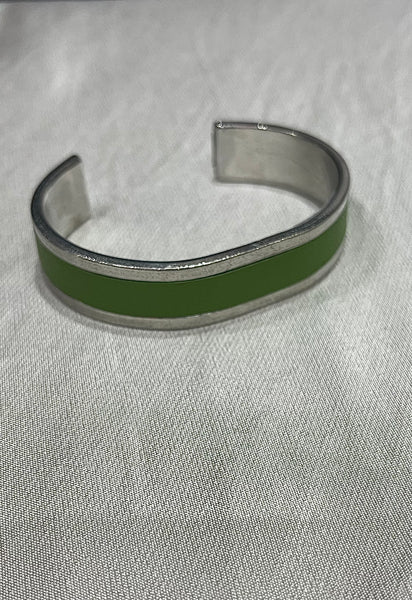 15 mm Straight End Bangle with Leather Inlay | Apple Green