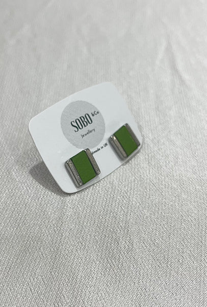 Small Square Stud with Leather Inlay | Apple Green