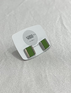 Small Square Stud with Leather Inlay | Apple Green