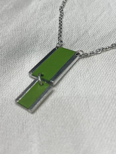 Short Double Rectangle Feature Necklace with Leather Inlay | Apple Green