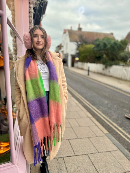 Soft Tassel Blanket Scarf | Purple/Green Check