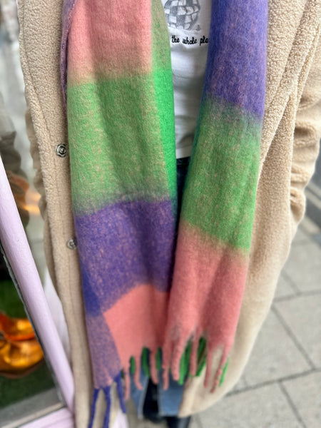 Soft Tassel Blanket Scarf | Purple/Green Check