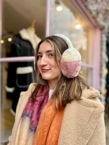 Two-Tone Fluffy Faux Fur Earmuffs | Pink/Cream