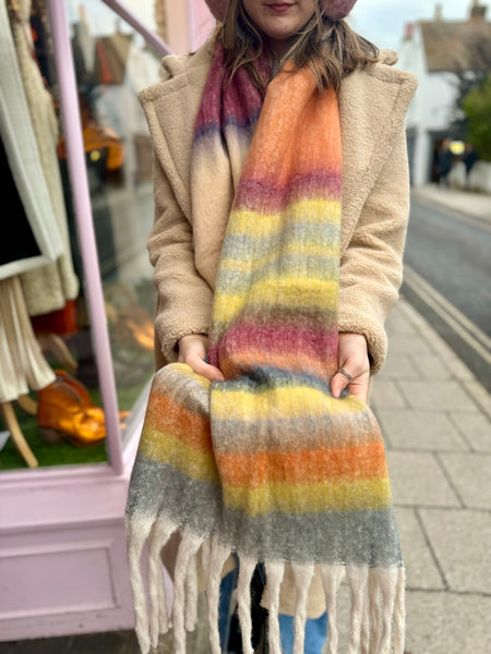 Soft Tassel Blanket Scarf |  Yellow Check Multi